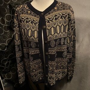 Navy and Cream Patterned Women's Cardigan